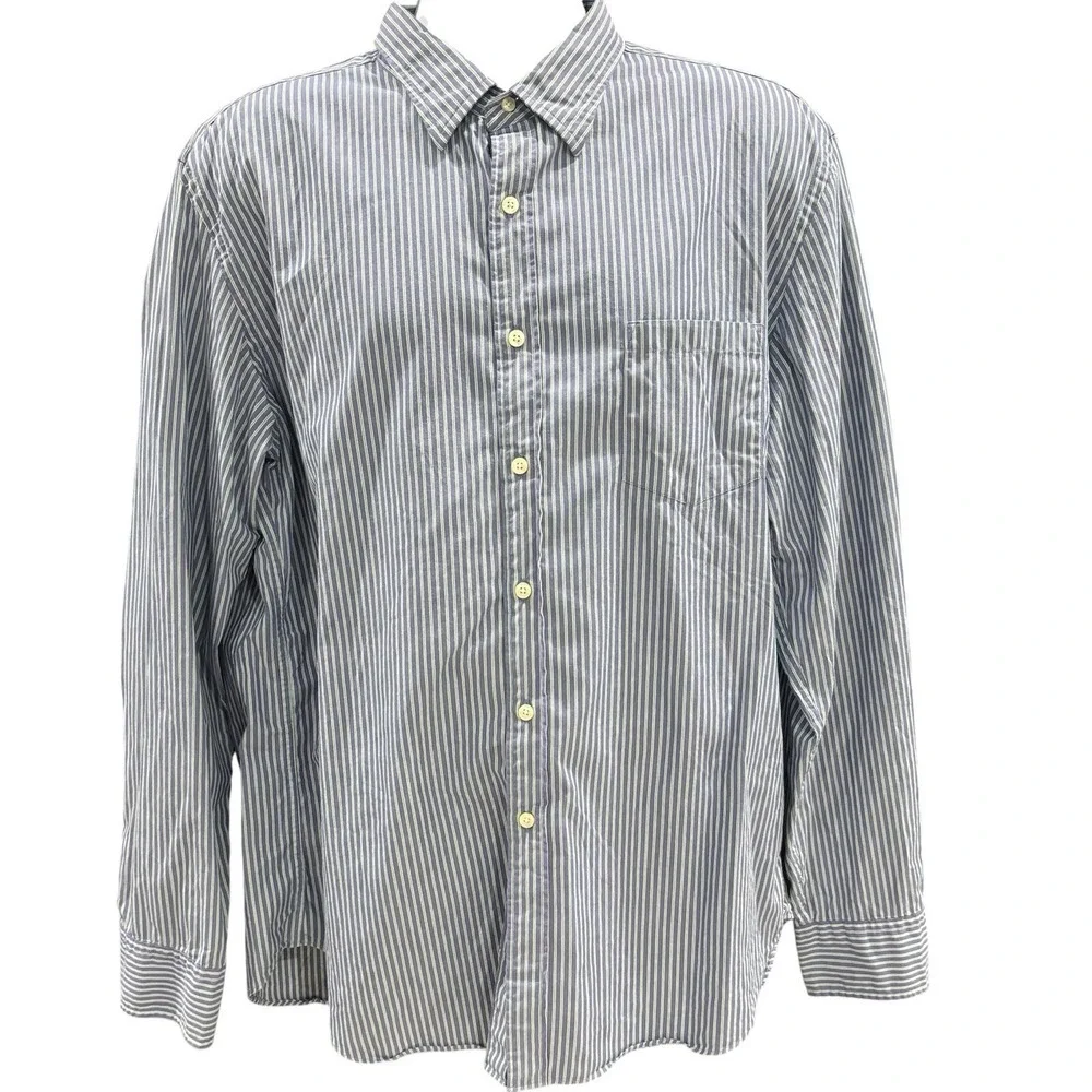 J. Crew Shirtings NWT Washed‎ Casual Blue Green Striped Button Down Shirt XL